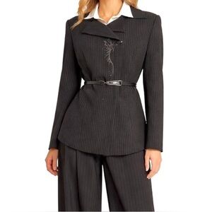 R&D Pinstripes Belted Blazer